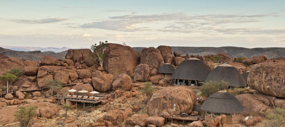 The unique architecture blends well with the rounded boulders at Mowani Mountain Camp, Damaraland, Namibia - Image 7