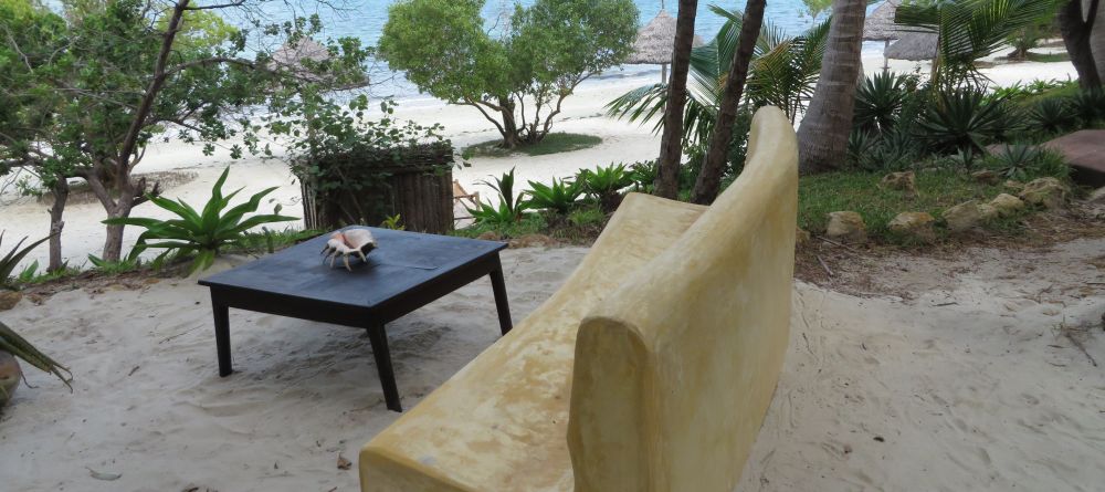 An outdoor lounge area overlooking the ocean at Pole Pole Bungalow Resort, Mafia Island, Tanzania (Mango staff photo) - Image 6