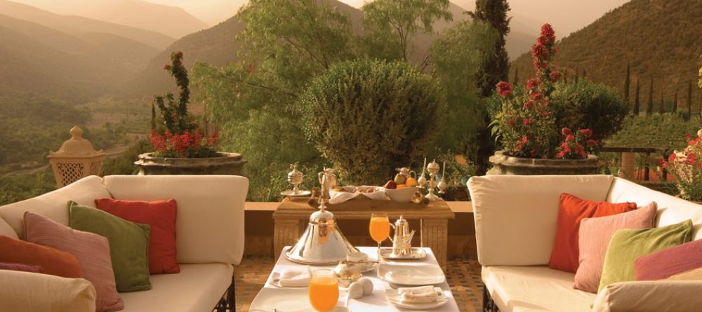 Elegant outdoor lounge at Kasbah Tamadot, Atlas Mountains, Morocco - Image 5
