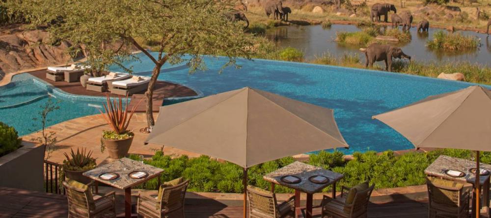 Float on the magnificent infinity pool while watching a herd of elephants gather at the watering hole at The Four Seasons Safari Lodge, Serengeti National Park, Tanzania - Image 19