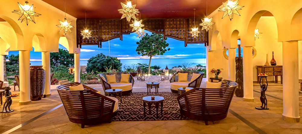 Striking decor greets guests in the reception area at Hideaway of Nungwi Resort & Spa, Zanzibar, Tanzania - Image 2