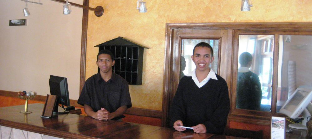 Reception area with the welcome staff at Andasibe Hotel, Andasibe National Park, Madagascar (Mango Staff photo) - Image 3