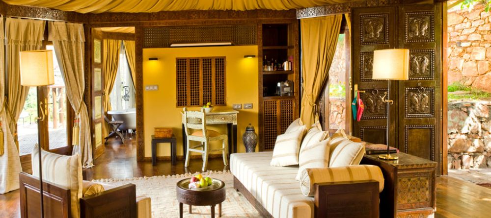 Private lounge in suite at Kasbah Tamadot, Atlas Mountains, Morocco - Image 3
