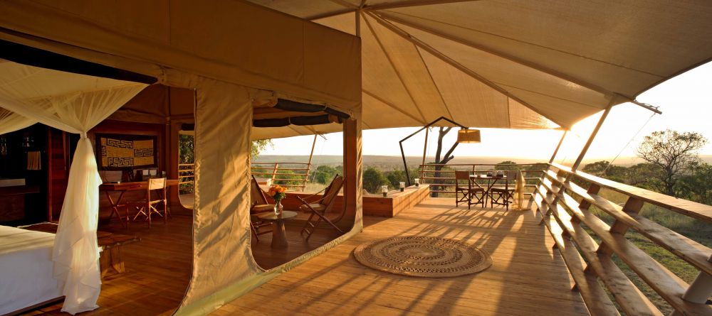 Private verandas offer guests breath-taking views of the sunset over the plains at Serengeti Bushtops Camp, Serengeti National Park, Tanzania - Image 5