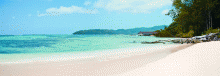 The stunning shades of blue at New Emerald Cove, Praslin, Seychelles
