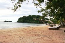 The beach with sun loungers at Amarina Hotel, Nosy Be, Madagascar (Mango Staff photo)