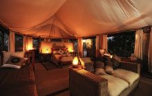 Bedroom at night at Kanga Camp, Mana Pools National Park, Zimbabwe
