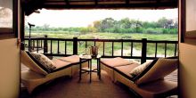 A private balcony overlooking the river at the Khwai River Lodge, Moremi Game Reserve, Botswana