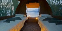 The tents that are set up for guests at each stop along the Mana Pools Trails, Mana Pools National Park, Zimbabwe