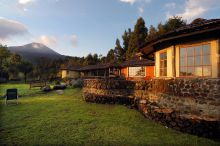 Exterior at sunset at Mount Gahinga Lodge, Mgahinga National Park, Uganda