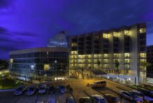 The exterior illuminated at night at The Boma Nairobi, Nairobi, Kenya