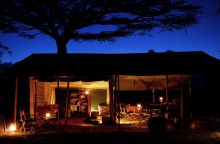 The tents at night at Nomad Serengeti Safari Camp- Ndutu, Serengeti National Park, Tanzania